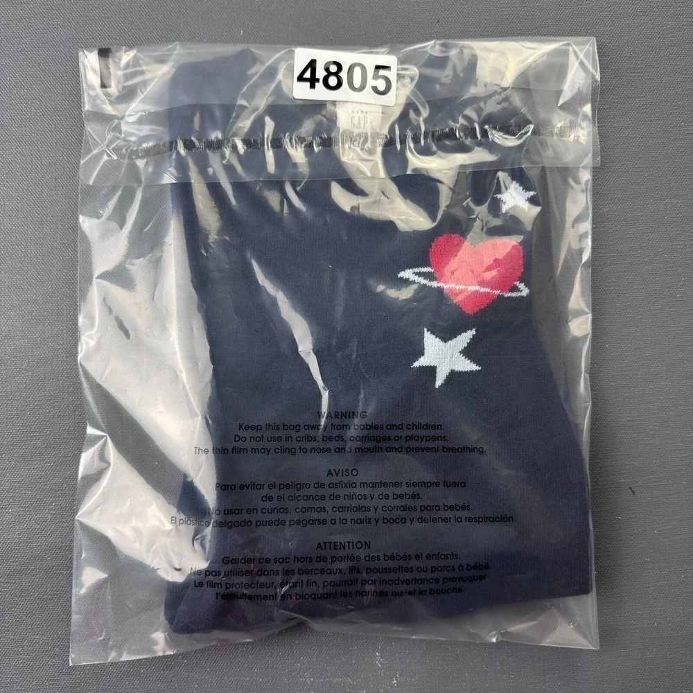 Baby GAP Toddler Girls 5Y Navy Blue Knit Sweater Heart Stars Crewneck Pullover